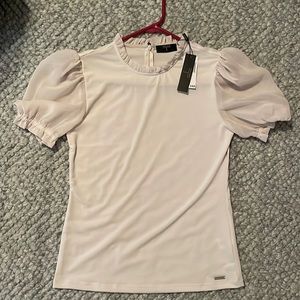 Tahari cream short sleeve blouse, size S